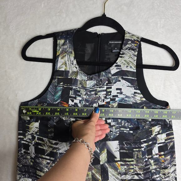 Club Monaco Sz0 100%Silk Geometric Shift SexyUnique Drop waist dress QuietLuxury - Picture 7 of 13